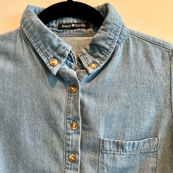 Faux Jean Crop Button Down - Picture 3 of 5